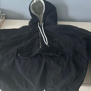 Boohoo Black Jean Jacket with Hood